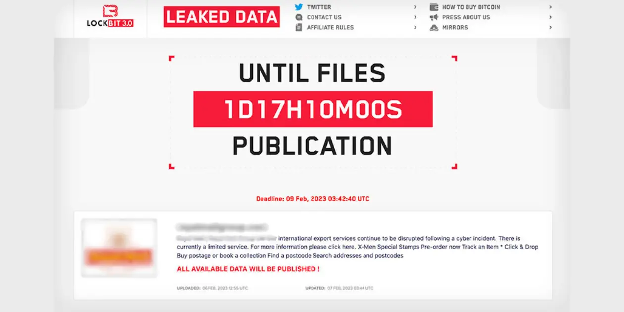 LockBit- Threat to Publish Data Screen